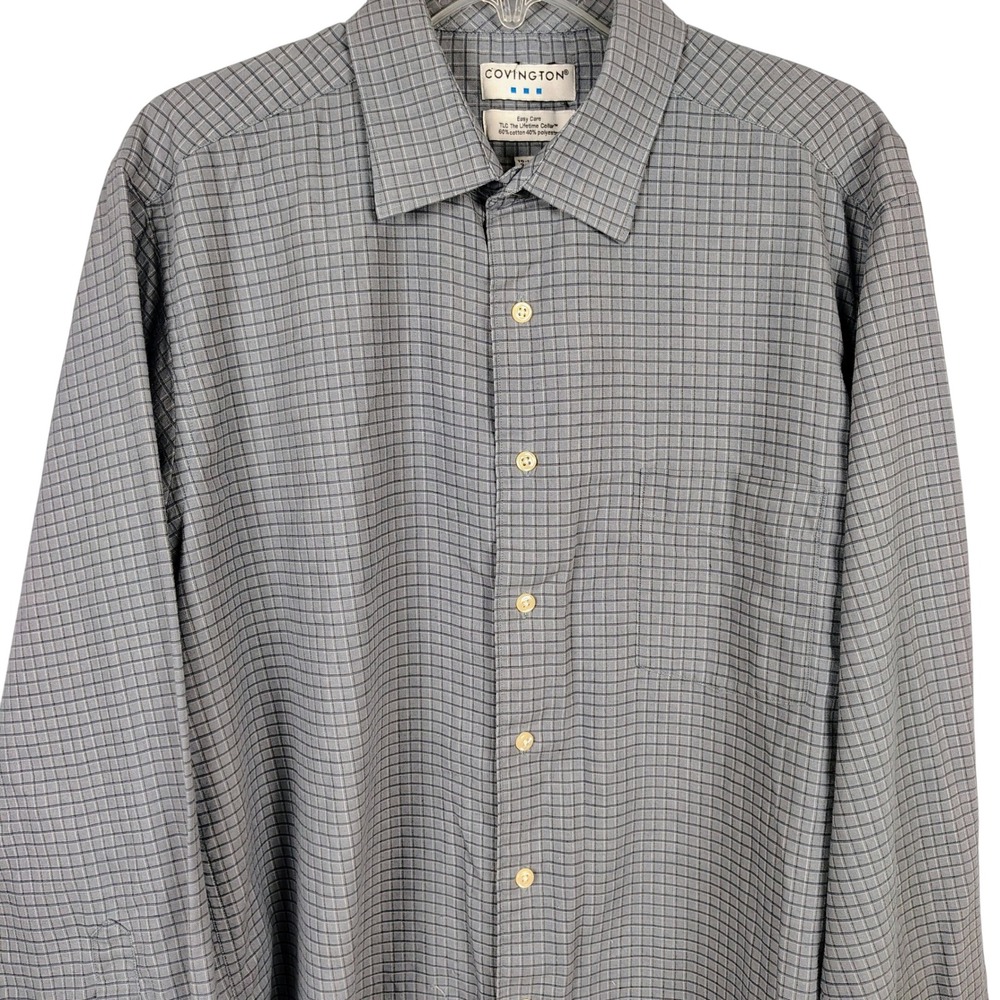 Covington Mens L Button Down Shirt Grey Black Grid Plaid Officecore Business L